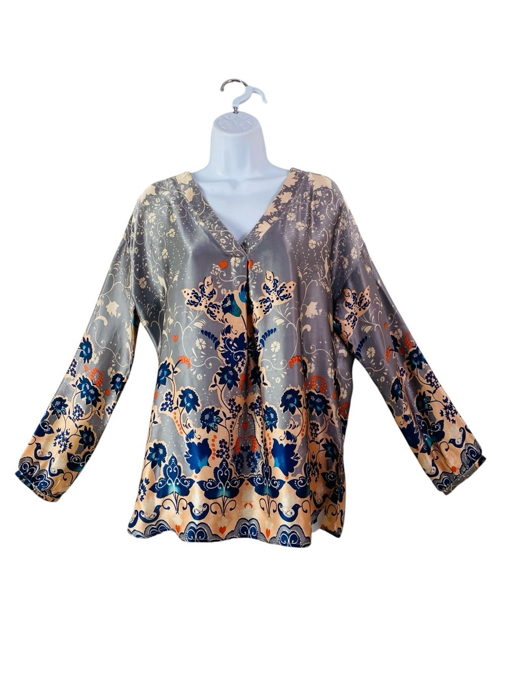 Sundance Silk Floral Long Sleeve Bohemian Blouse Size M